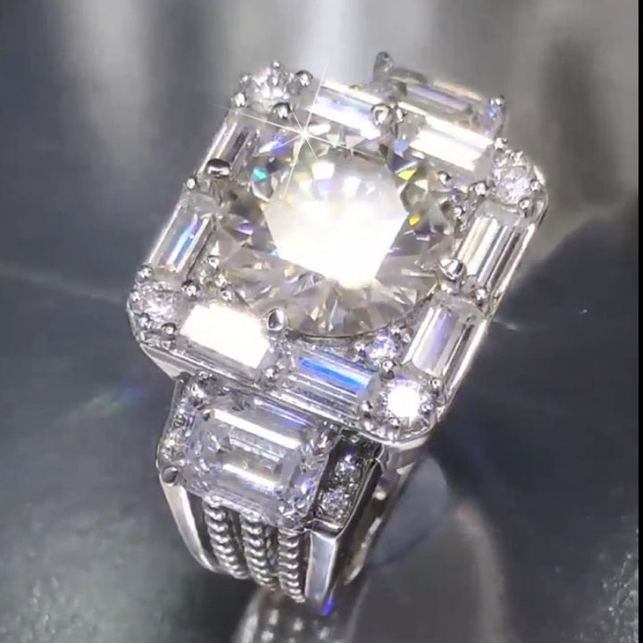 S925 Sterling Silver Baguette Square Statement Ring Vintage Art Deco Wide Band