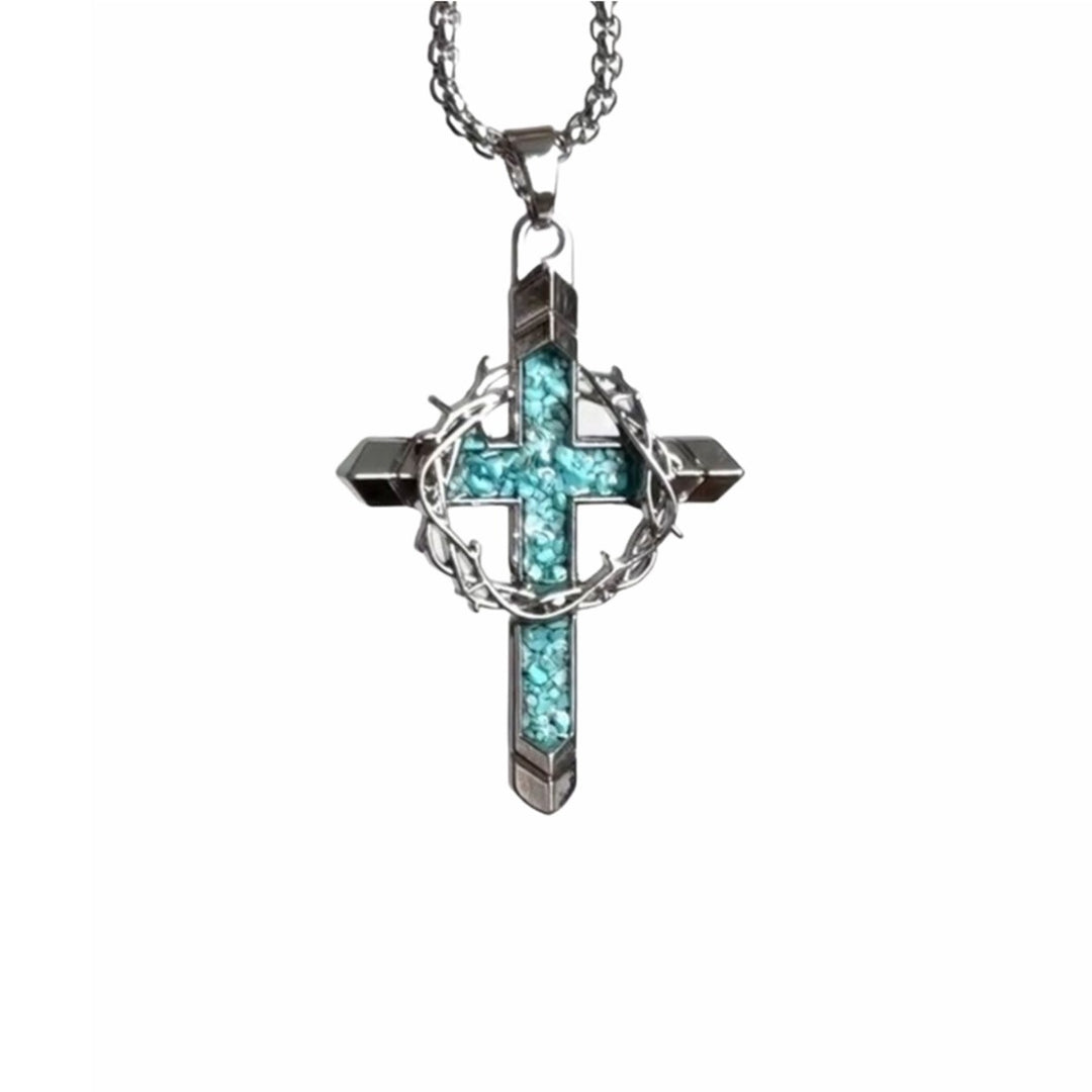 Vintage Gothic Turquoise Cross Necklace