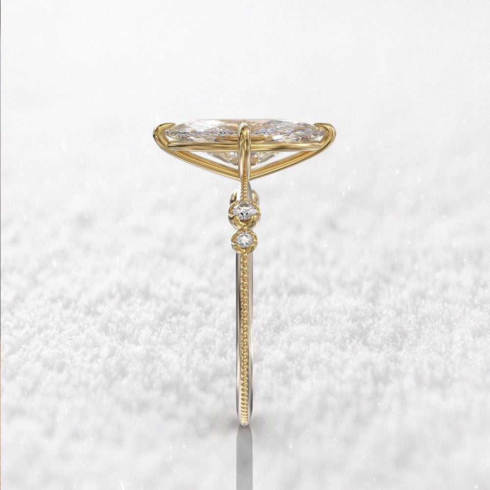 S925 Silver Marquise Cut Ring | Vintage Milgrain Accent Band