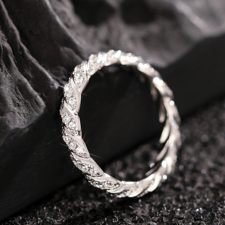 S925 Sterling Silver French Twisted Micro-Pavé Ring