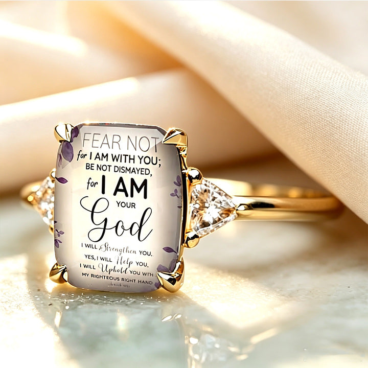 S925 Sterling Silver Bible Verse Square Ring Isaiah 41:10 Pavé Ring