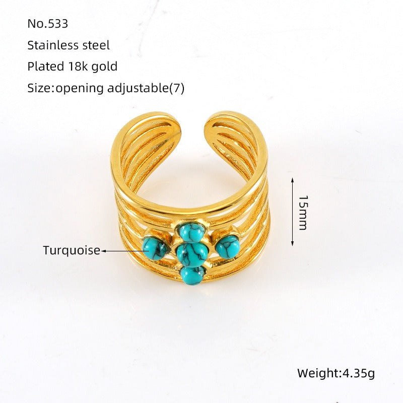 18K Gold Vintage Boho Natural Stone Open Ring