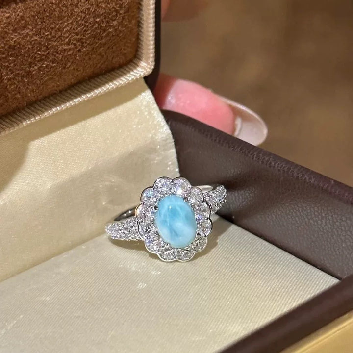 Caribbean Dream · Natural Larimar Pavé Halo Jewelry Set