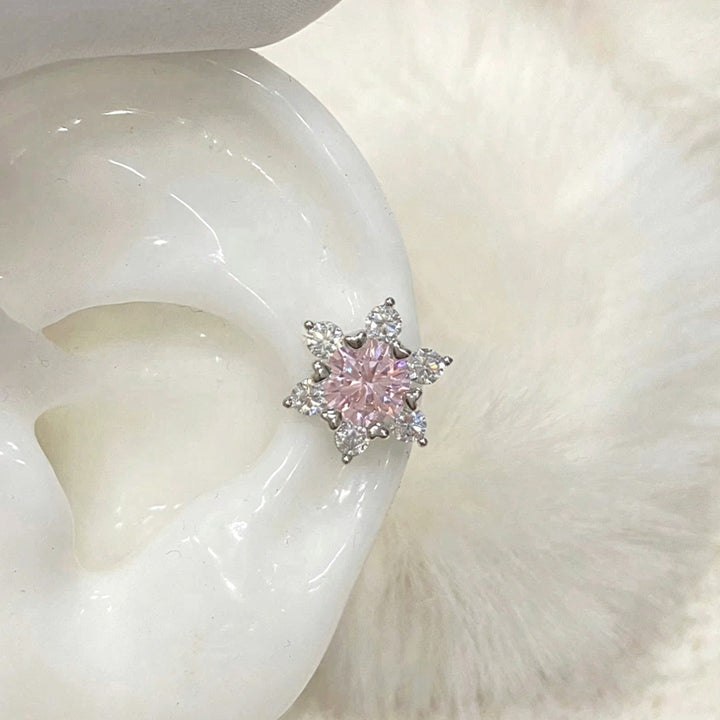 S925 Silver Snowflake Six-Pointed Star CZ Stud Earrings Elegant Icy Blue/White Dainty Earrings