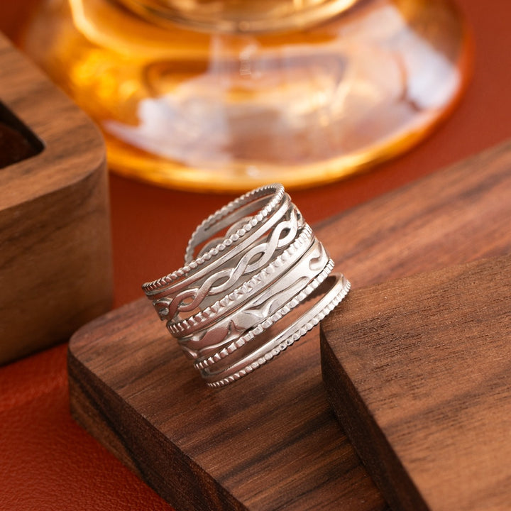 Vintage Braided Wide Band Ring Boho Stacked Look Adjustable Ring