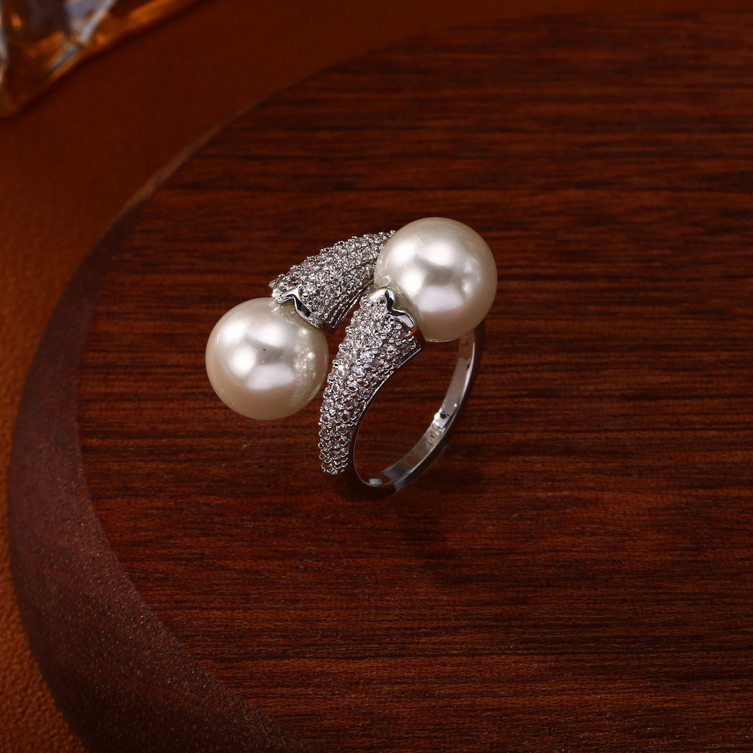 Double Pearl Open Ring