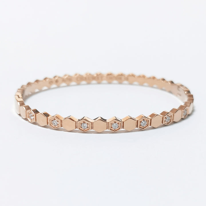 18K Gold & Silver Geometric Honeycomb Pave Bracelet