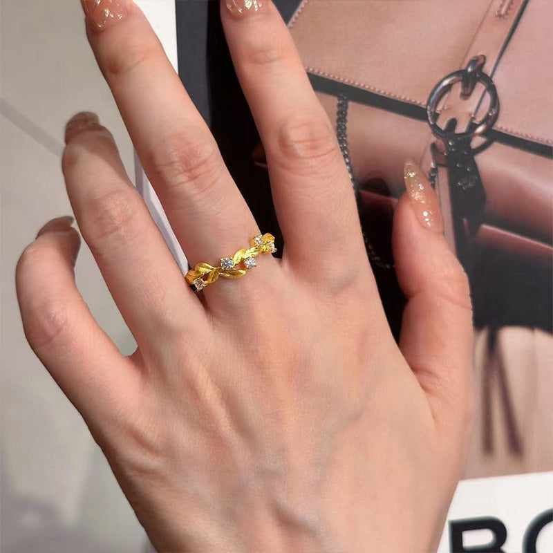 18K Gold Plated 3D Leaf Wrap Adjustable Ring