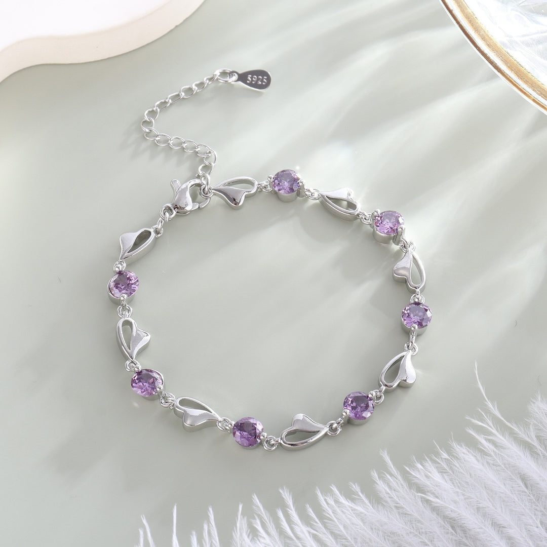 Heart Rhythm Gemstone S925 Sterling Silver Heart Gem Bracelet