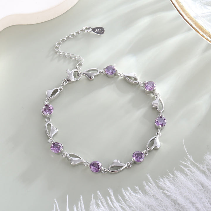 Heart Rhythm Gemstone S925 Sterling Silver Heart Gem Bracelet