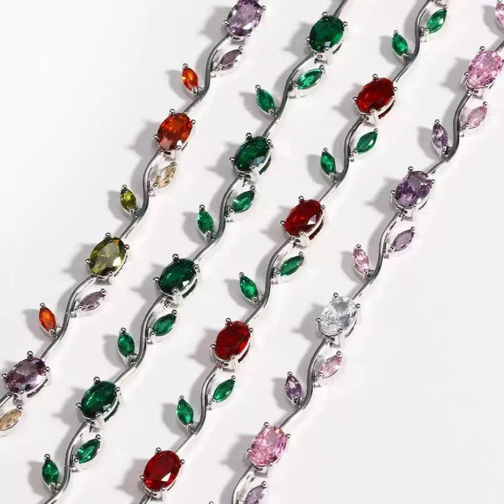 Spring Sprig Gemstone Two-Tone Leaf Bracelet