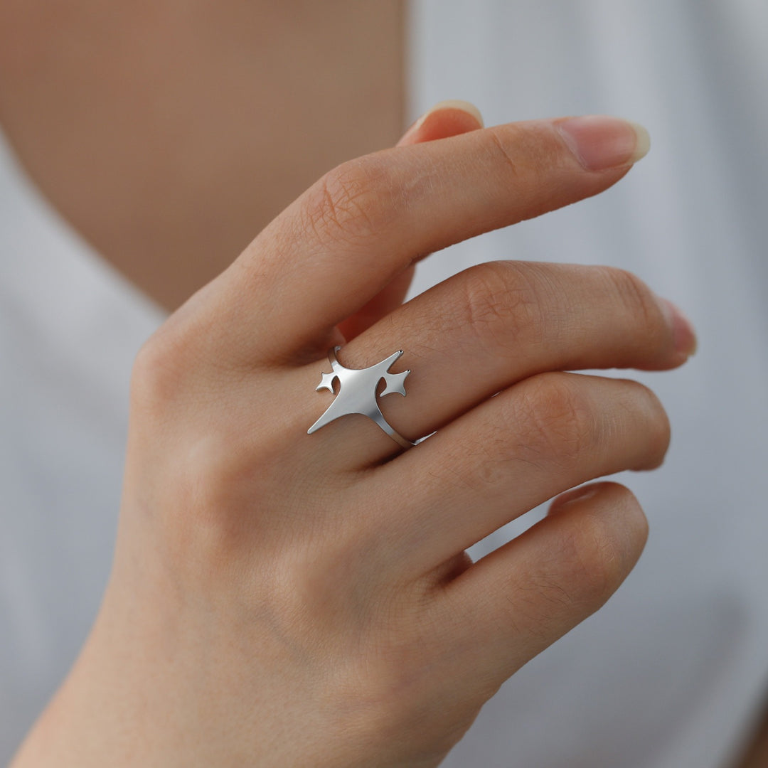 Stellar Path Minimalist Starburst Open Ring