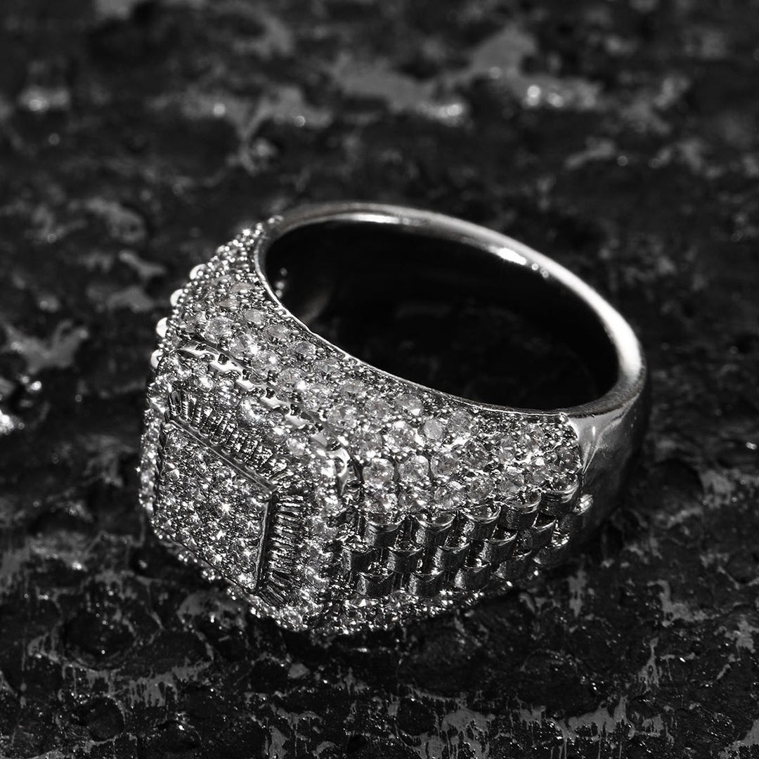 「Iced Square Signet」360° Full Pave Hip-Hop Ring