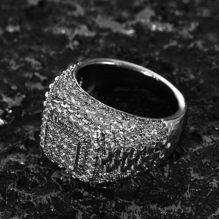 「Iced Square Signet」360° Full Pave Hip-Hop Ring