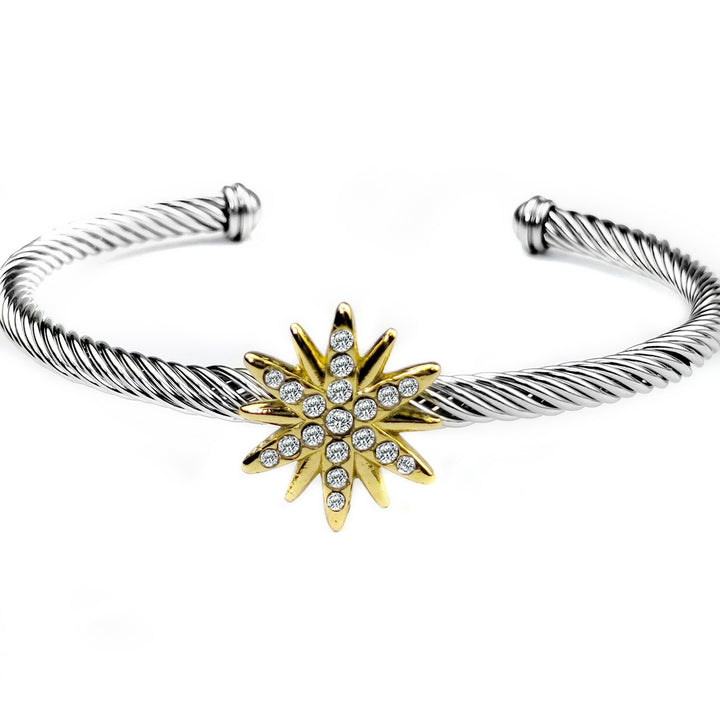 「North Star」Eight-Pointed Star Twisted Cable Cuff Bracelet