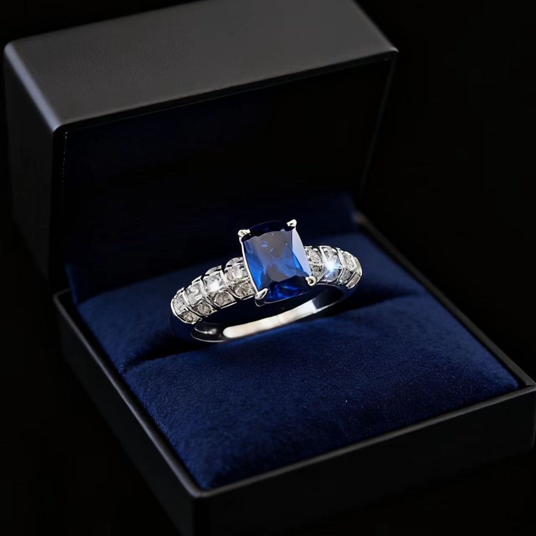 「Royal Gemstone」S925 Sterling Silver Cushion Cut Open Ring