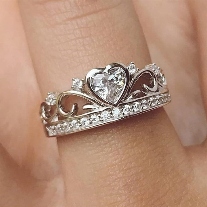 S925 Sterling Silver Heart Crown Ring