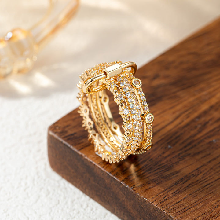 Carabiner-Style 18K Gold-Filled Triple-Row Ring
