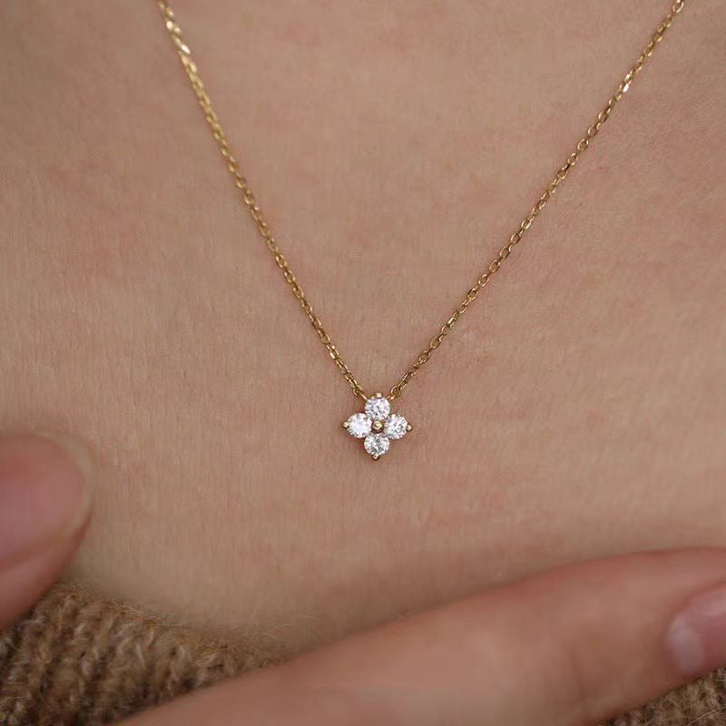 Lucky Four-Leaf Clover S925 Silver 14K Gold-Plated Mini Clavicle Necklace