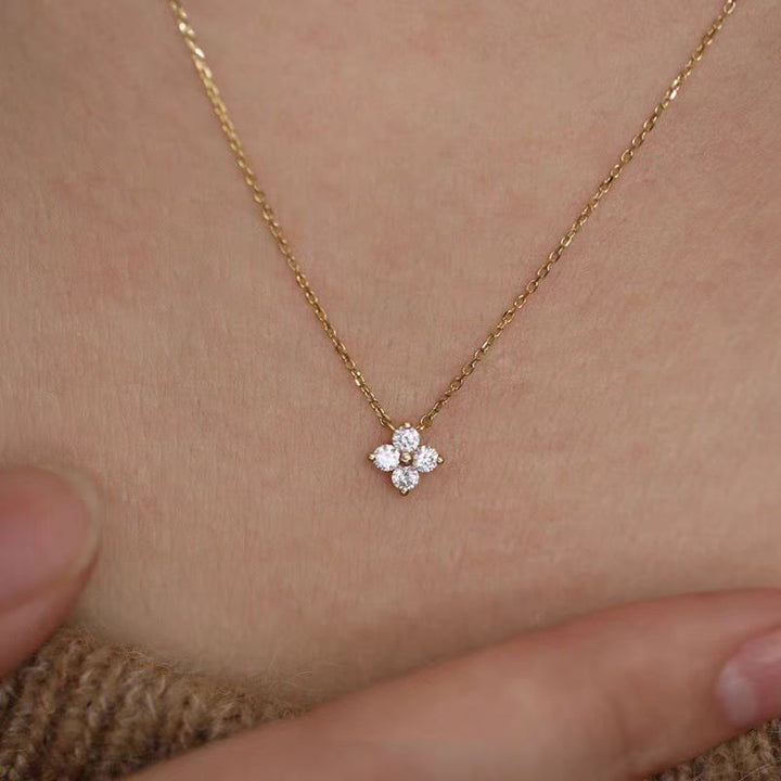 Lucky Four-Leaf Clover S925 Silver 14K Gold-Plated Mini Clavicle Necklace