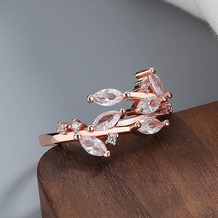 Leafy Sparkle Marquise CZ Open Ring
