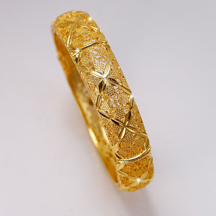 24K Gold Plated Filigree Floral Open Bangle