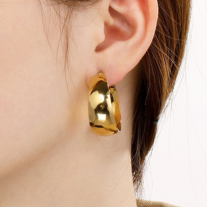 14K Gold Plated / S925 Sterling Silver Domed Chunky Hoop Earrings