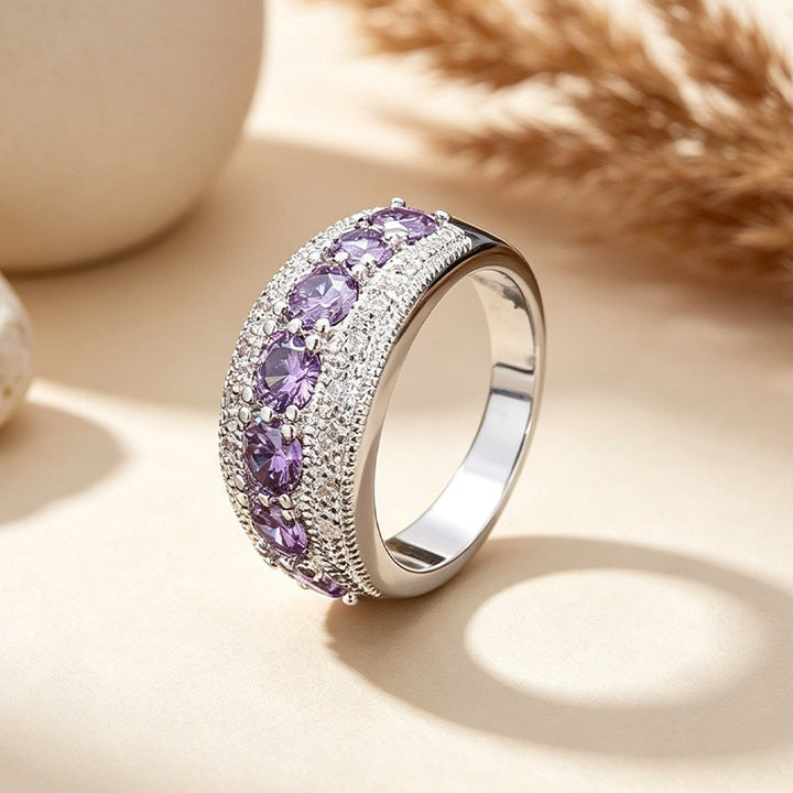S925 Sterling Silver Vintage Milgrain Seven-Stone Wide Band Ring