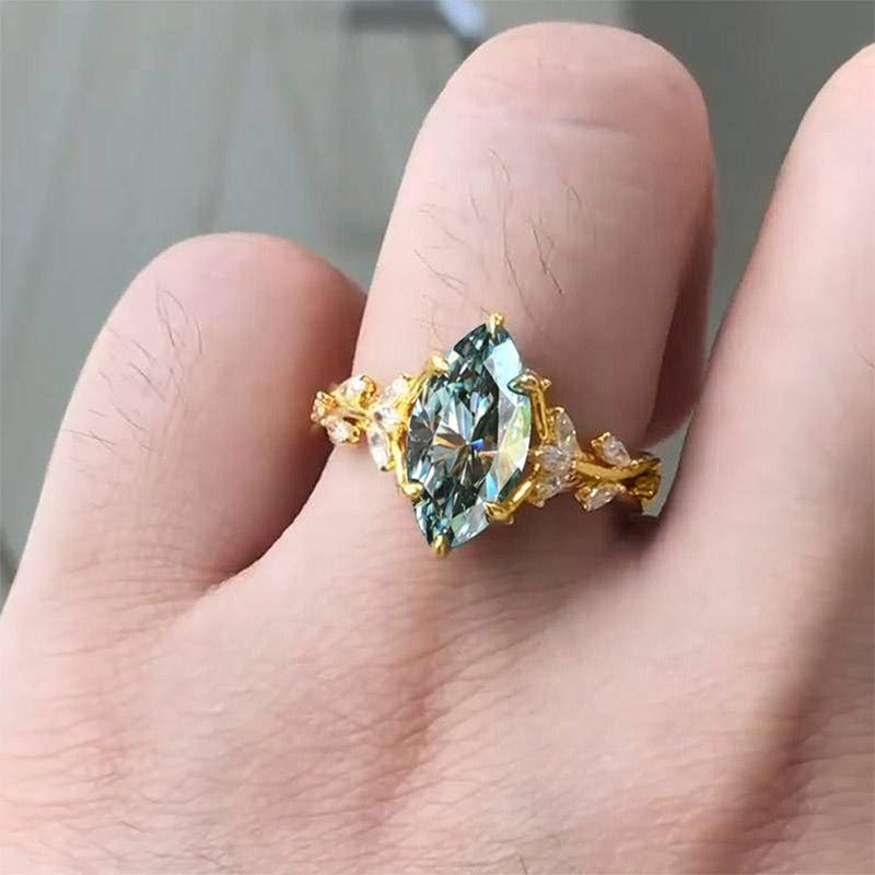 14K Gold Nature-Inspired Vine Marquise Ring