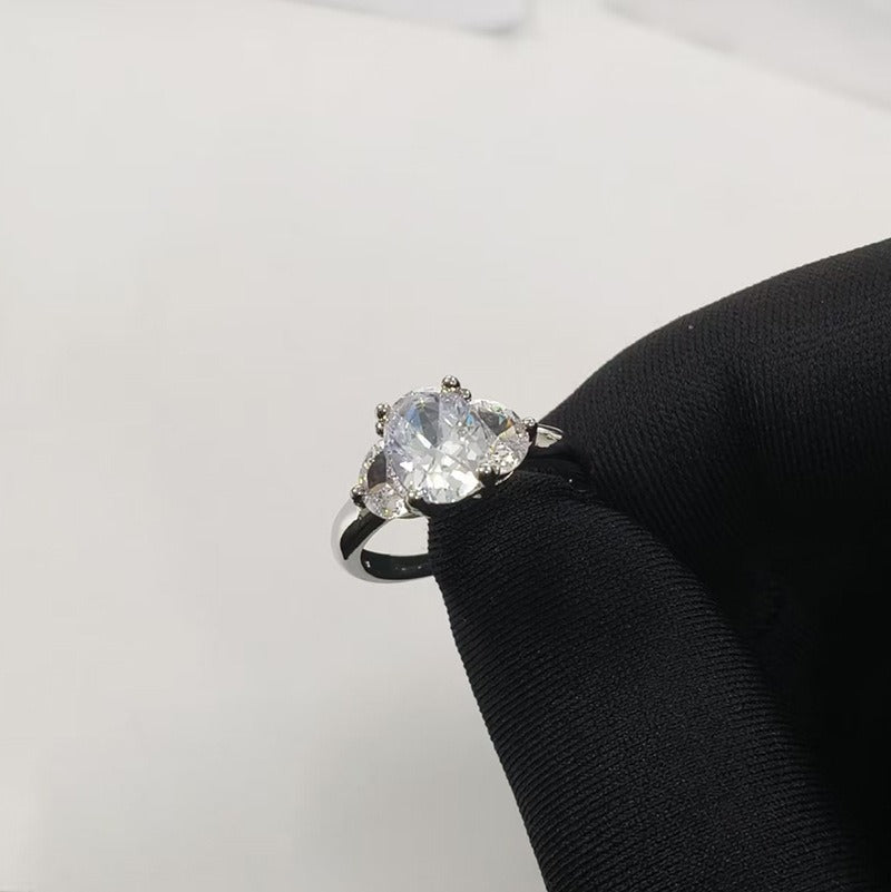Classic Three-Stone S925 Sterling Silver Adjustable Ring