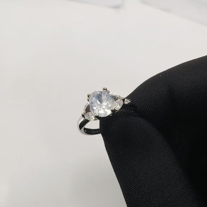 Classic Three-Stone S925 Sterling Silver Adjustable Ring