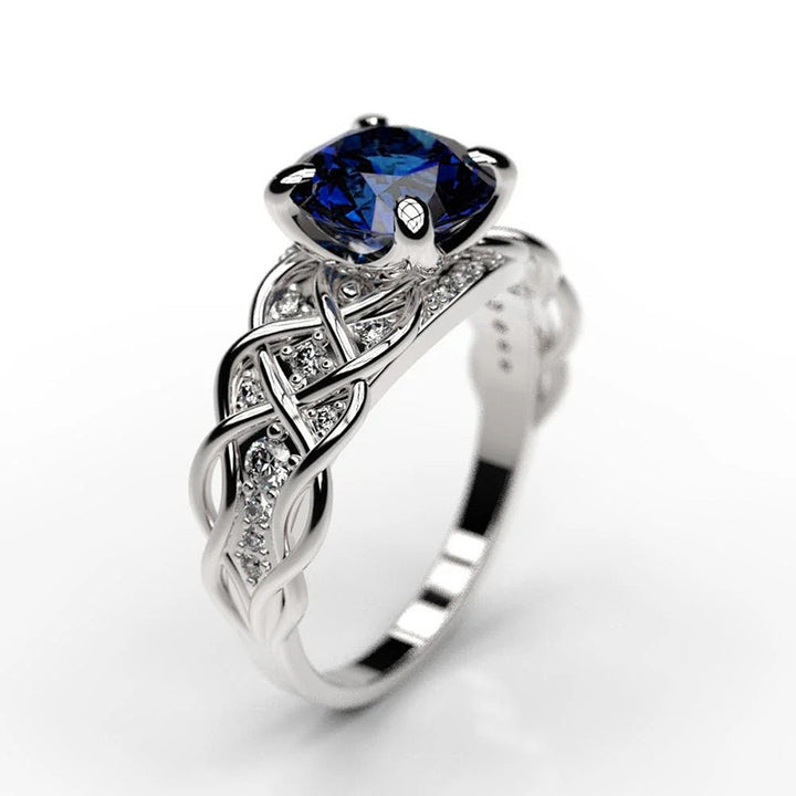 Celtic Promise S925 Sterling Silver Intertwined Blue Gemstone Ring