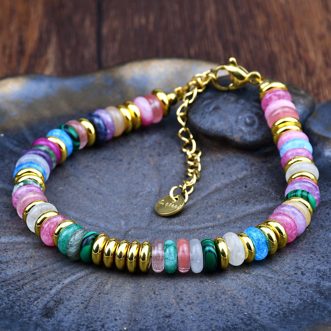 Boho Earth Harmony Natural Stone Heishi Bead Bracelet with Gold Spacers