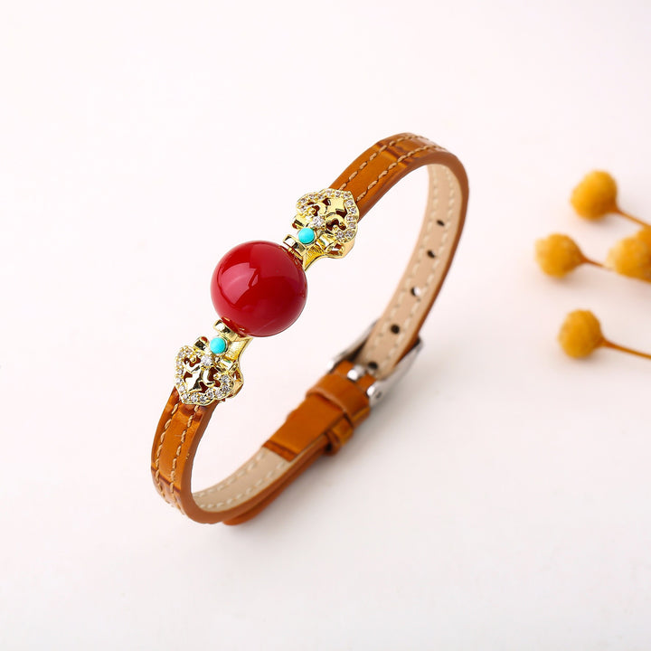 Nomadic Spirit 14K Gold Plated Leather Gemstone Bracelet