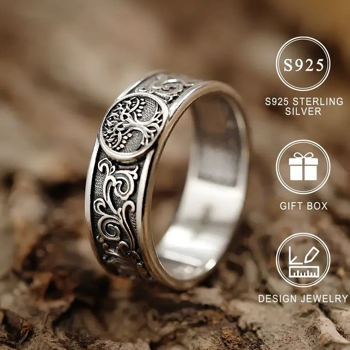 S925 Sterling Silver Vintage Tree of Life Ring