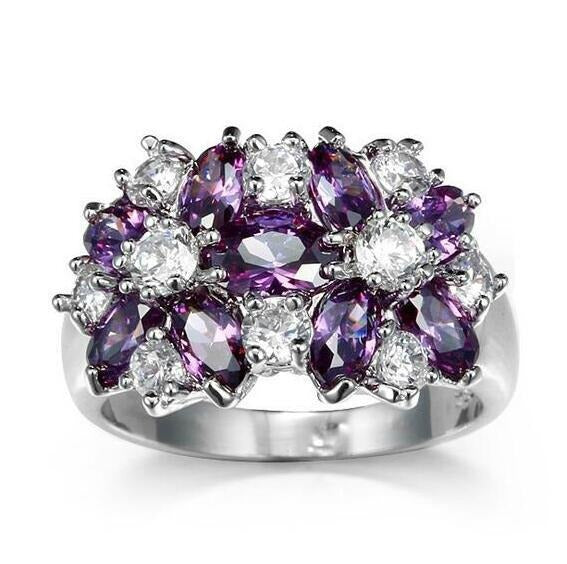 Floral Brilliance S925 Silver Multi-Color Marquise Cluster Ring