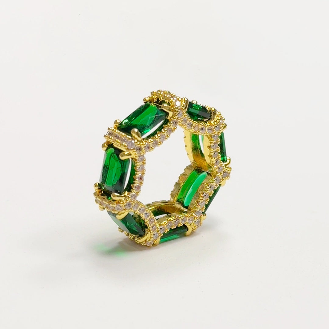 S925 Silver 14K Gold Plated Handcrafted Wave Emerald-Cut Eternity Ring