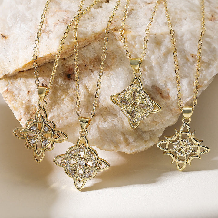 Shield of Witches 18K Gold Plated Witches Knot Pavé Amulet Necklace