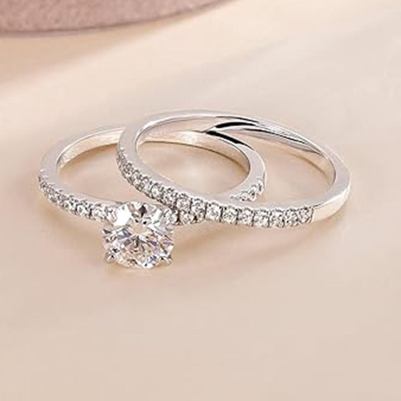 Dainty S925 Silver 2-Piece Bridal Ring Set