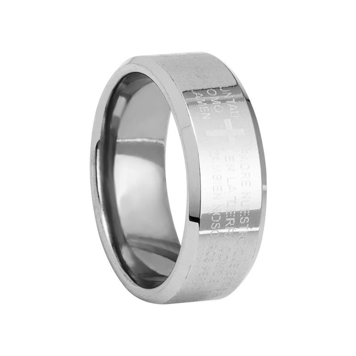 Light of Faith Stainless Steel Lord's Prayer Cross Wide Band Ring