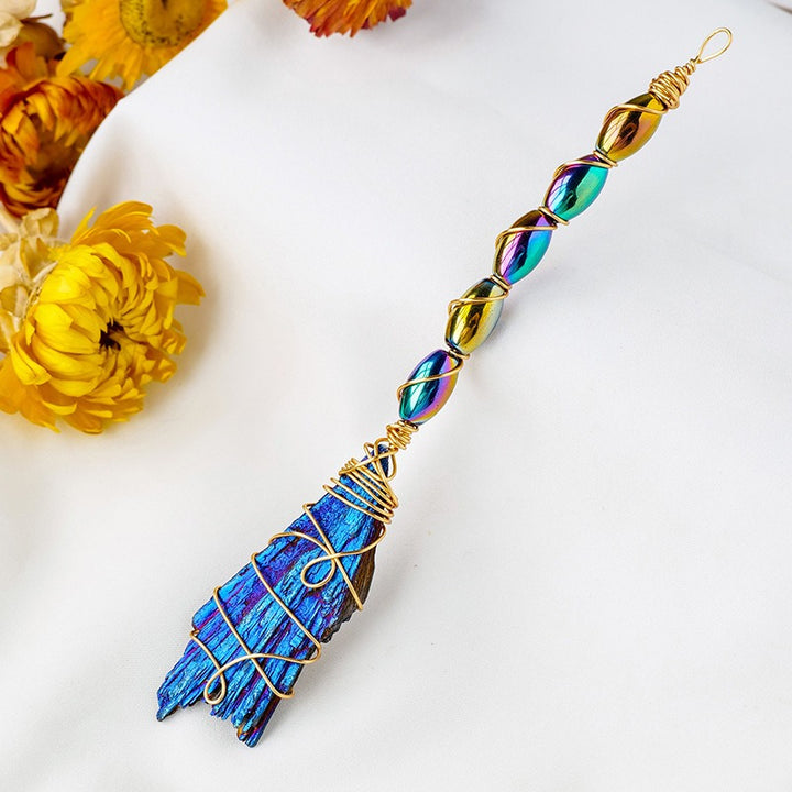 Mystical Guardian Handmade Wire-Wrapped Natural Crystal Witch's Broom Pendant