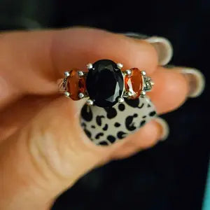 S925 Silver Black Obsidian & Garnet Talisman Ring