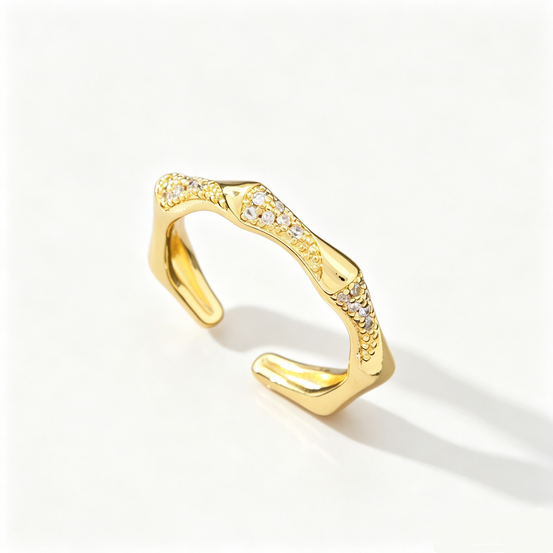 18K Gold Vintage Wavy Pave Open Ring