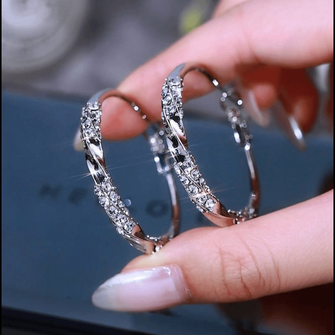 18K Gold Contrast Half-Pavé Hoop Earrings Modern Wide Band Statement Hoops