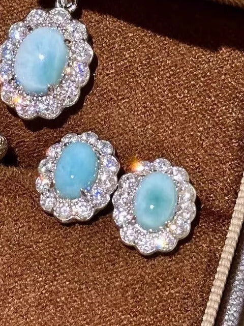 Caribbean Dream · Natural Larimar Pavé Halo Jewelry Set
