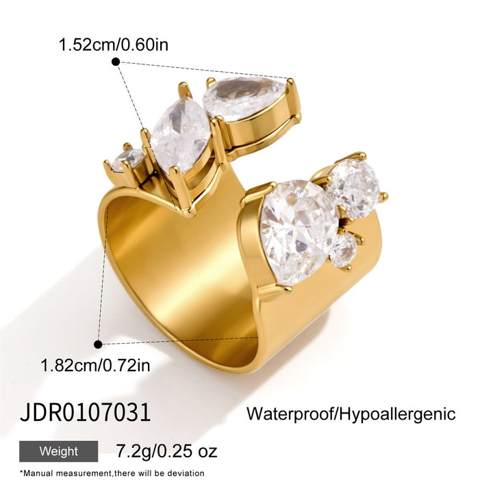 18K Gold Plated Geometric CZ Bold Wide Band Statement Ring