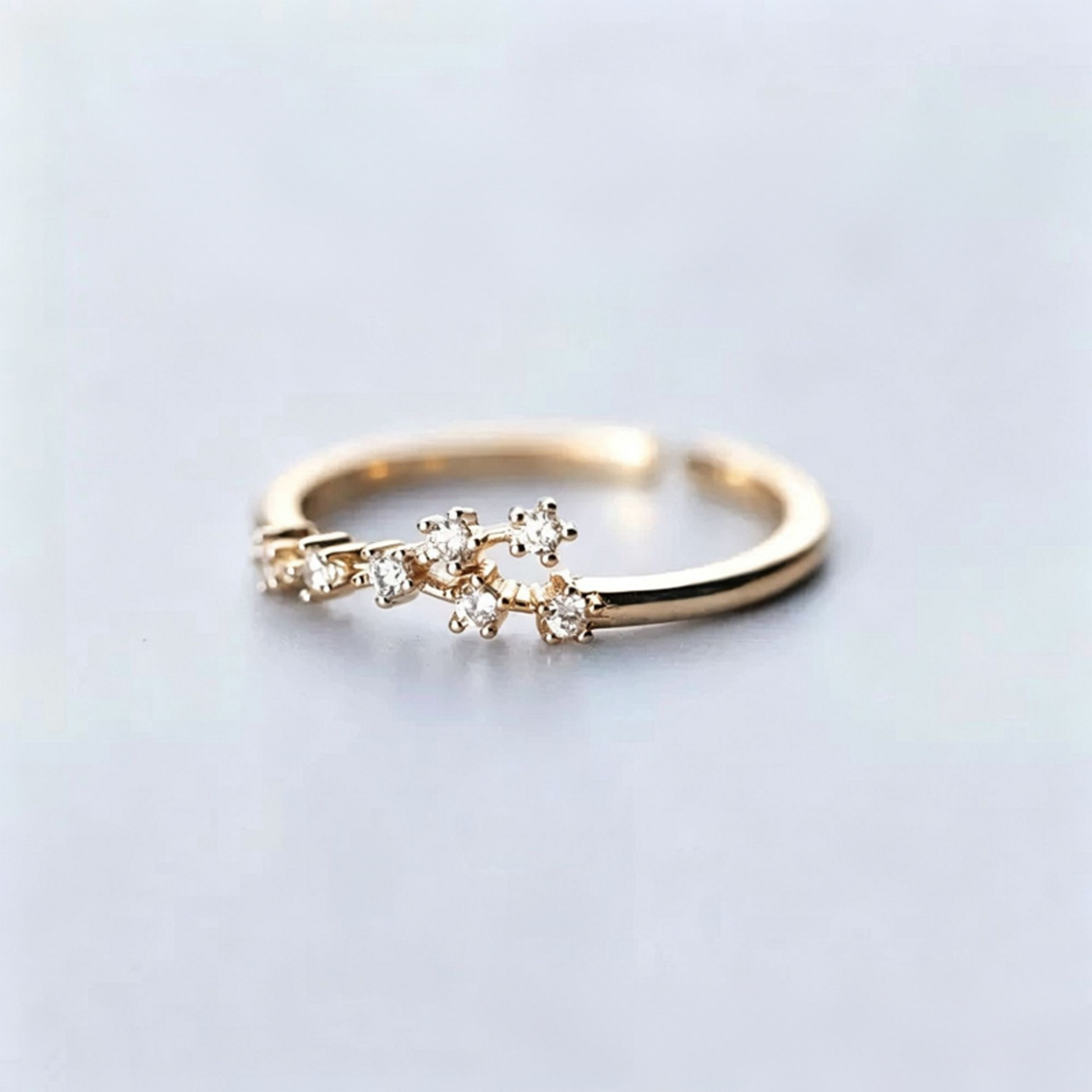 S925 Sterling Silver Zodiac Open Ring Constellation Pavé Ring