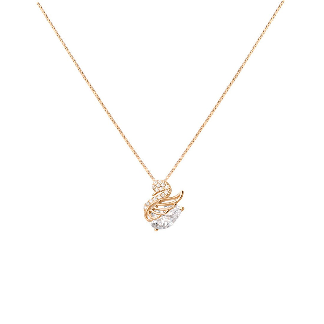 Graceful Companion S925 Sterling Silver Pavé Crystal Swan Necklace