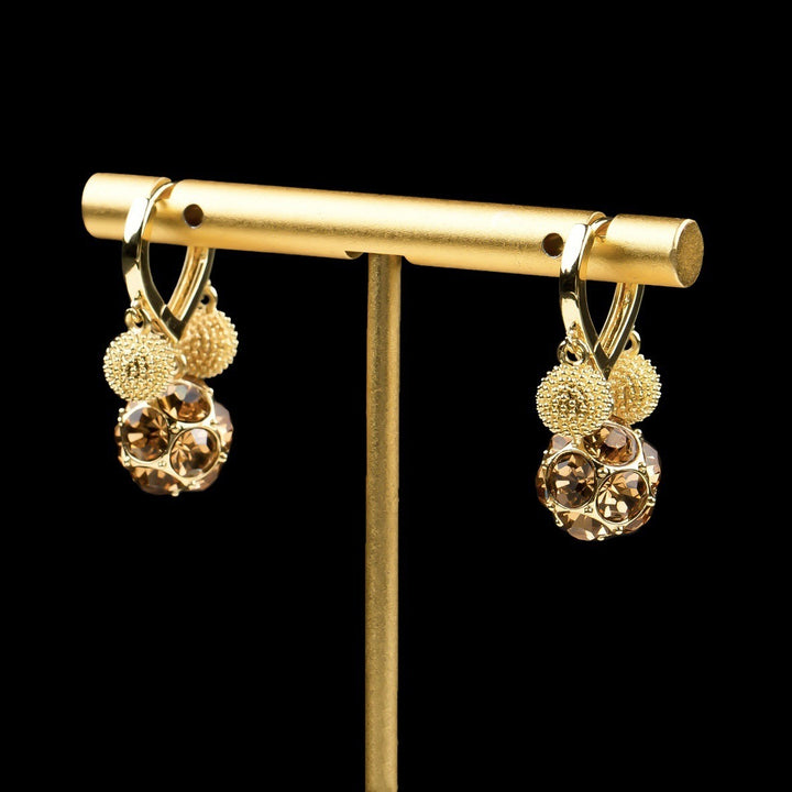 18K Gold Vintage Ball Drop Leverback Earrings | 3D CZ Sphere Pendant