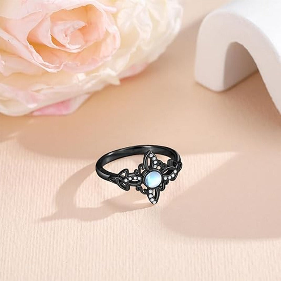 Celtic Guardian Totem S925 Sterling Silver Witch's Knot Moonstone Ring